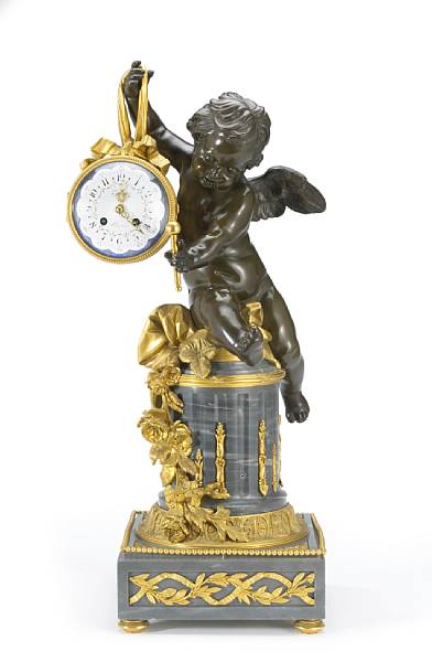 Appraisal: A French patinated and gilt bronze mounted gray marble figural