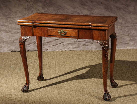 Appraisal: George III Satinwood and Ebonized Wood Inlaid Figured Walnut Fold-Top