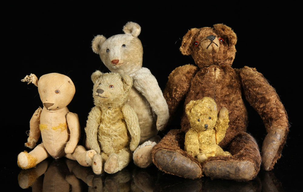 Appraisal: - Early th C Teddy Bears Lot of five early