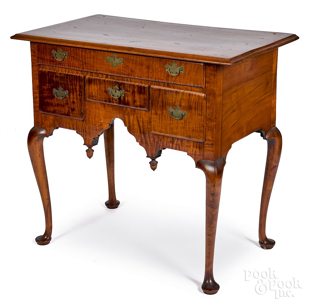 Appraisal: New England Queen Anne tiger maple dressing table New England