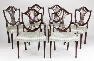 Appraisal: Hepplewhite style mahogany dining chairs Set of six Hepplewhite style