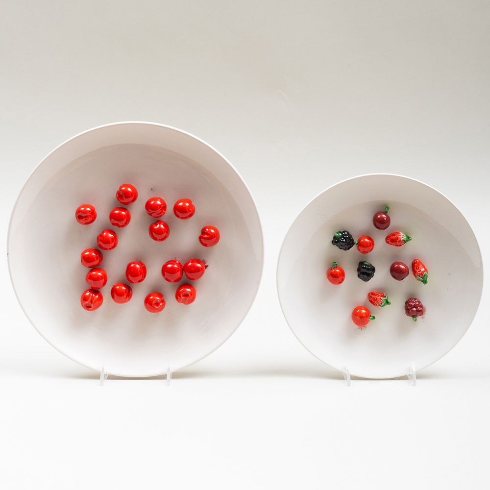 Appraisal: Two Italian Ceramic Tromp L'Oeil Models of Fruit on Plates