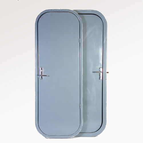 Appraisal: CHARLOTTE PERRIAND Pair of gray fiberglass doors with polished chrome