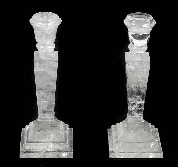 Appraisal: A pair of rock crystal candlesticks height in width in