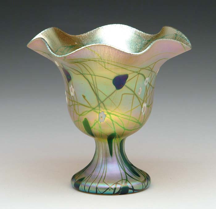 Appraisal: RARE STEUBEN MILLEFIORI VASE Deeply scalloped pedestal formed vase of