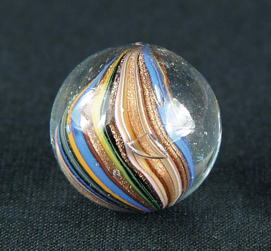 Appraisal: ONIONSKIN LUTZ This marble has wild colors of black blue