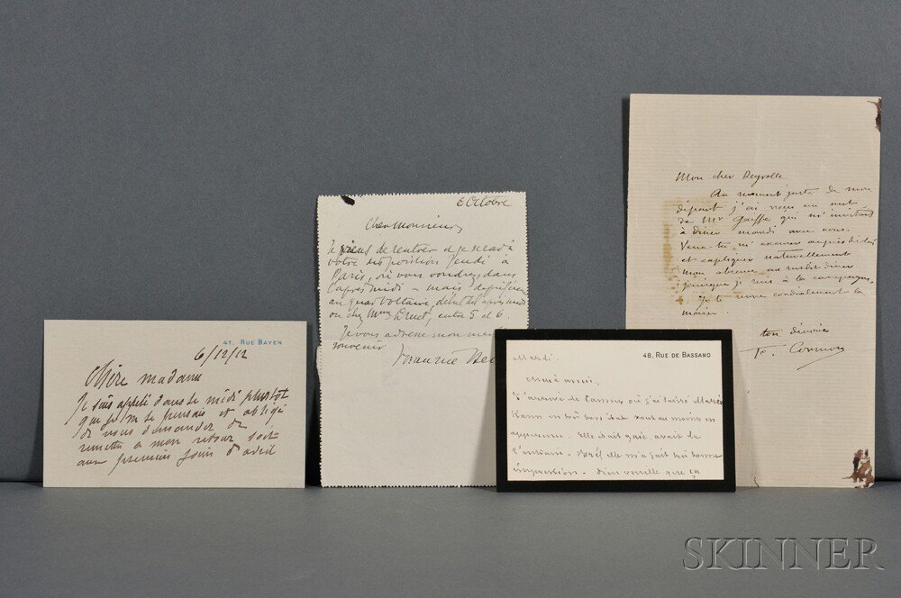 Appraisal: Artists' Notes and Letters France th Century Twenty-four documents mostly