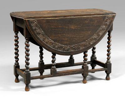 Appraisal: William and Mary style table drop leaf oak throughout with