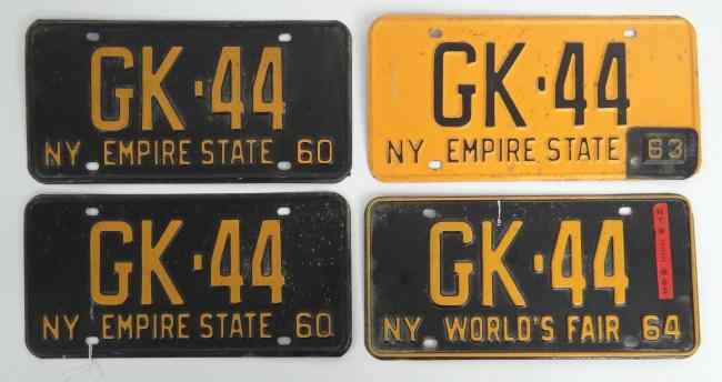 Appraisal: Lot four New York license plates including ' World's Fair