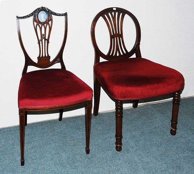 Appraisal: THREE EDWARDIAN MAHOGANY AND INLAID OCCASIONAL CHAIRS a set of