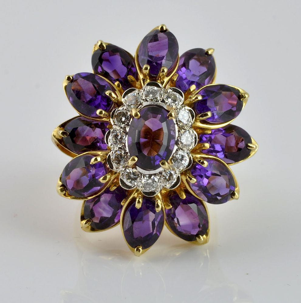 Appraisal: Large Amethyst Diamond Ring in Kt Gold Marked kt containing