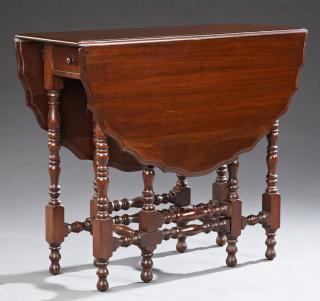 Appraisal: English Carved Mahogany Gate Leg Drop Leaf Dining Table c