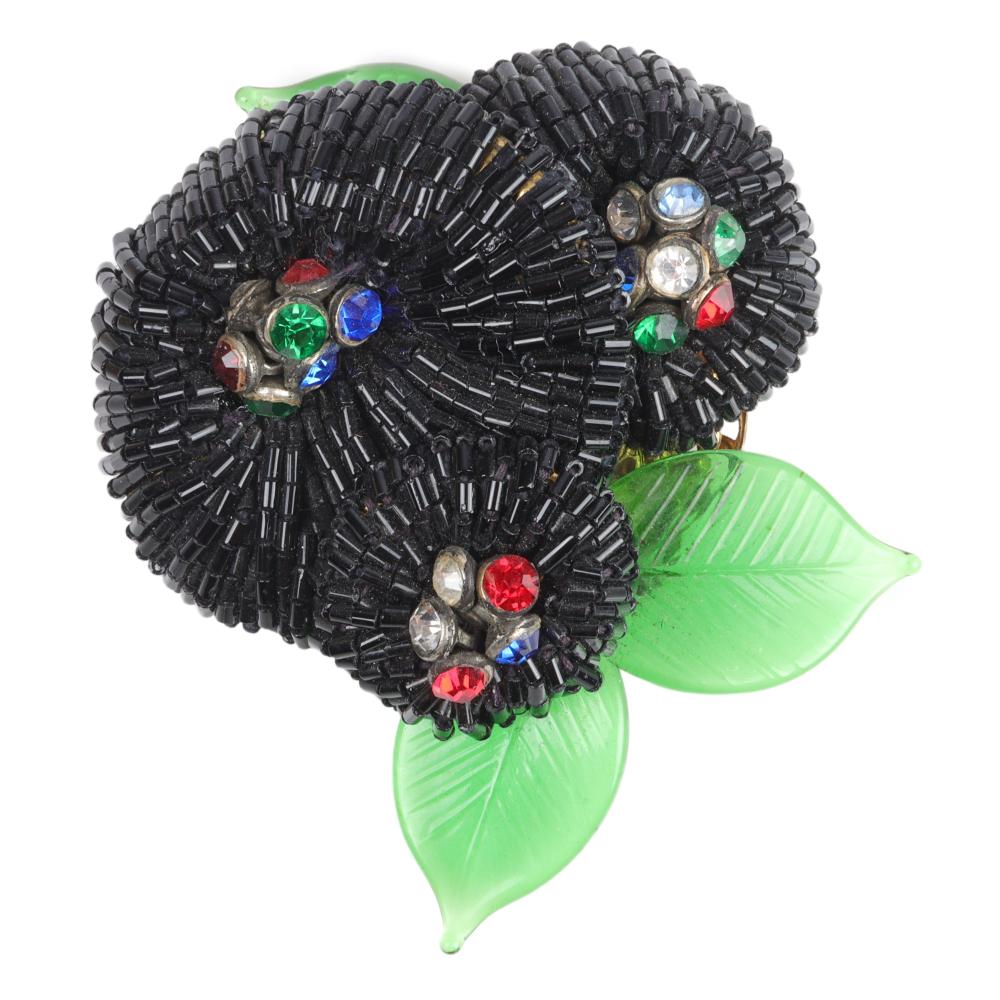 Appraisal: MIRIAM HASKELL EARLY BUTTON FLOWER BROOCH WITH WOVEN BLACK GLASS