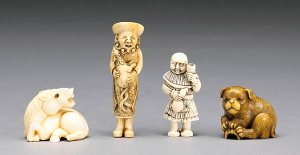 Appraisal: A group of four ivory netsuke Including a neighing horse