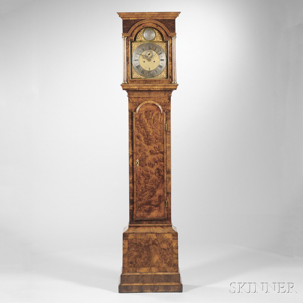 Appraisal: Thomas Triggs Longcase Clock London c burl walnut veneered flat-top