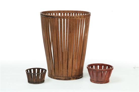 Appraisal: THREE BASKETS American late th-early th century Wooden staves held