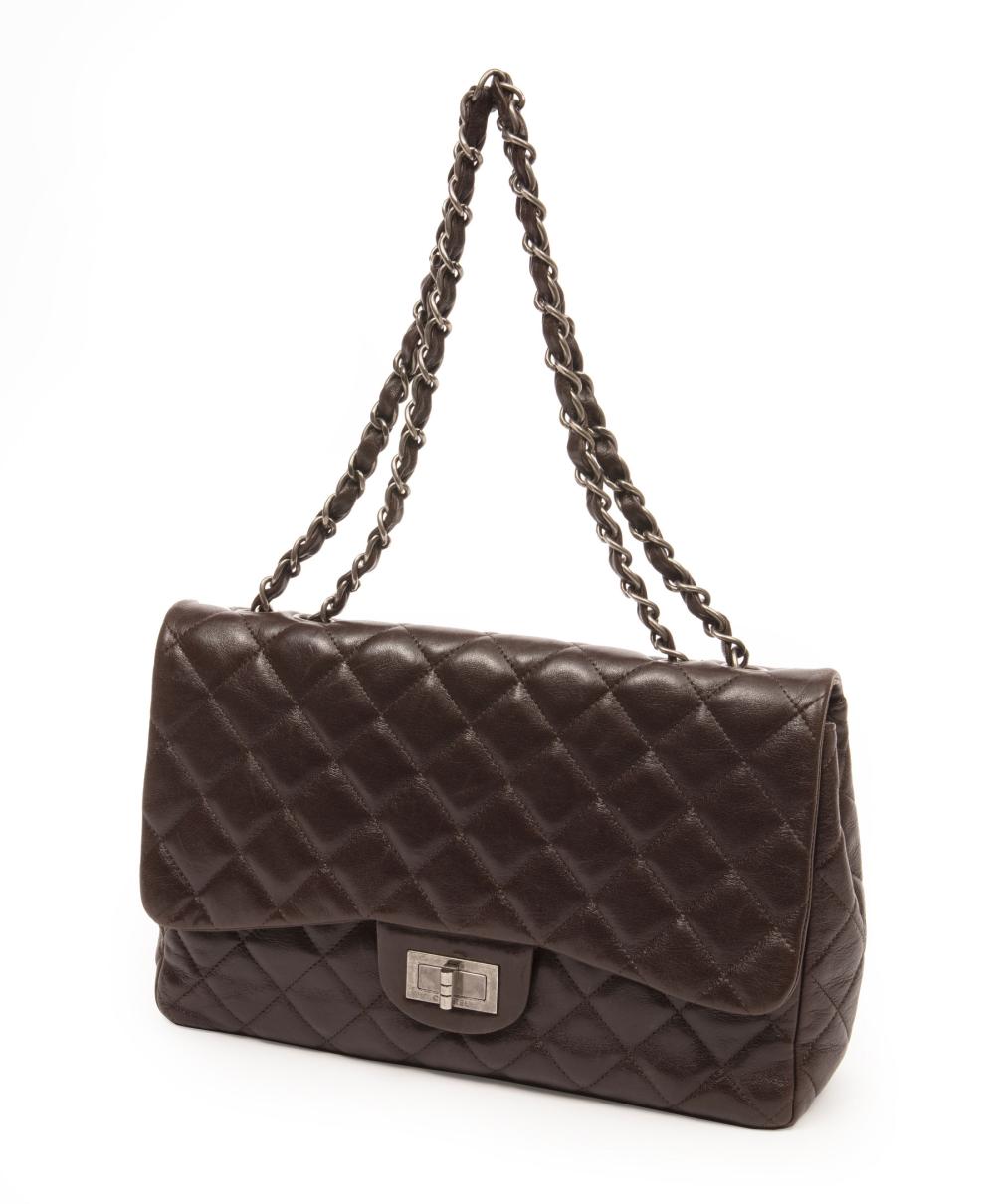 Appraisal: Chanel Jumbo Quilted Leather Mademoiselle Flap Handbag chocolate brown lambskin