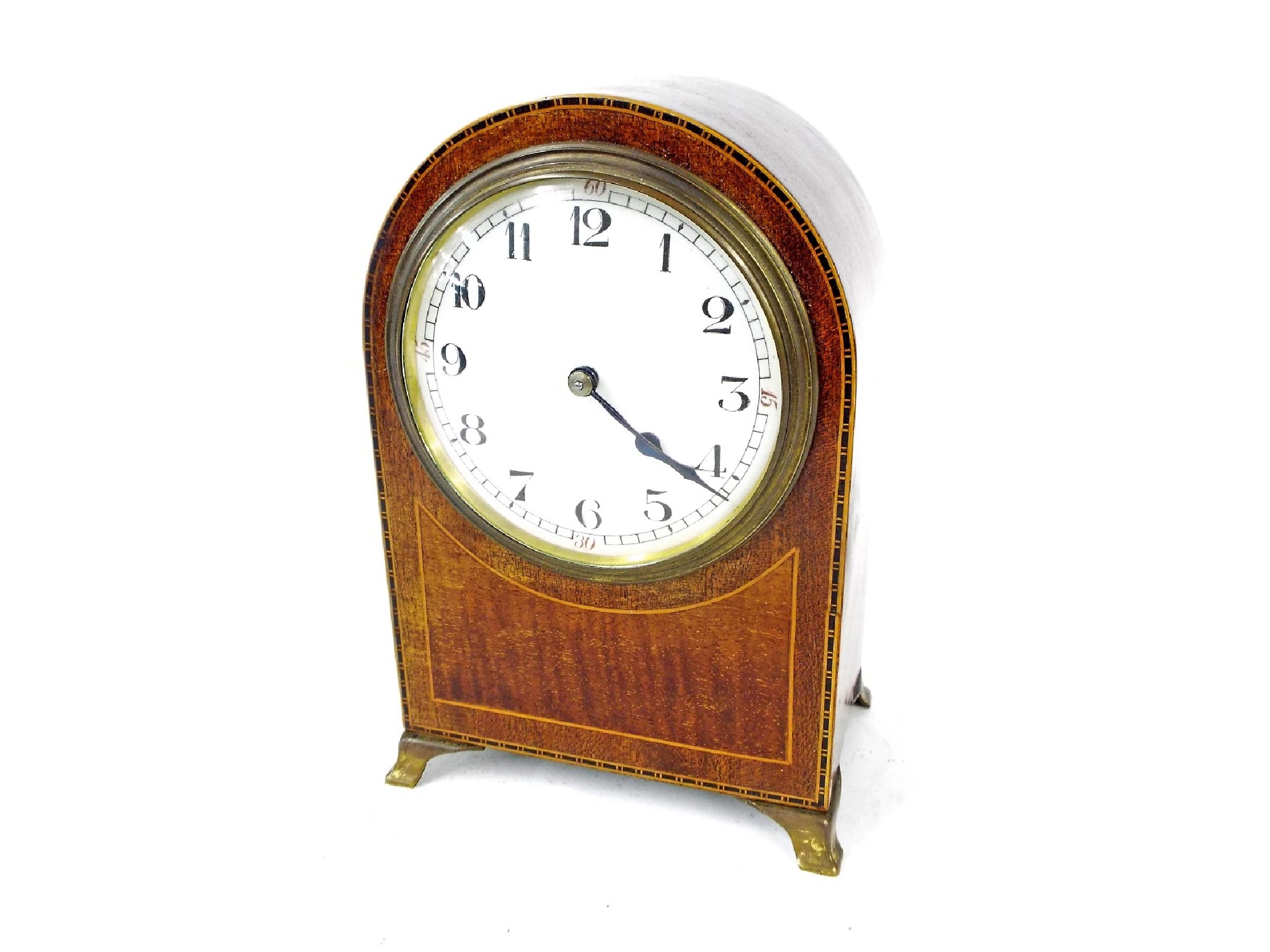 Appraisal: Edwardian mahogany inlaid mantel clock timepiece the dial within a