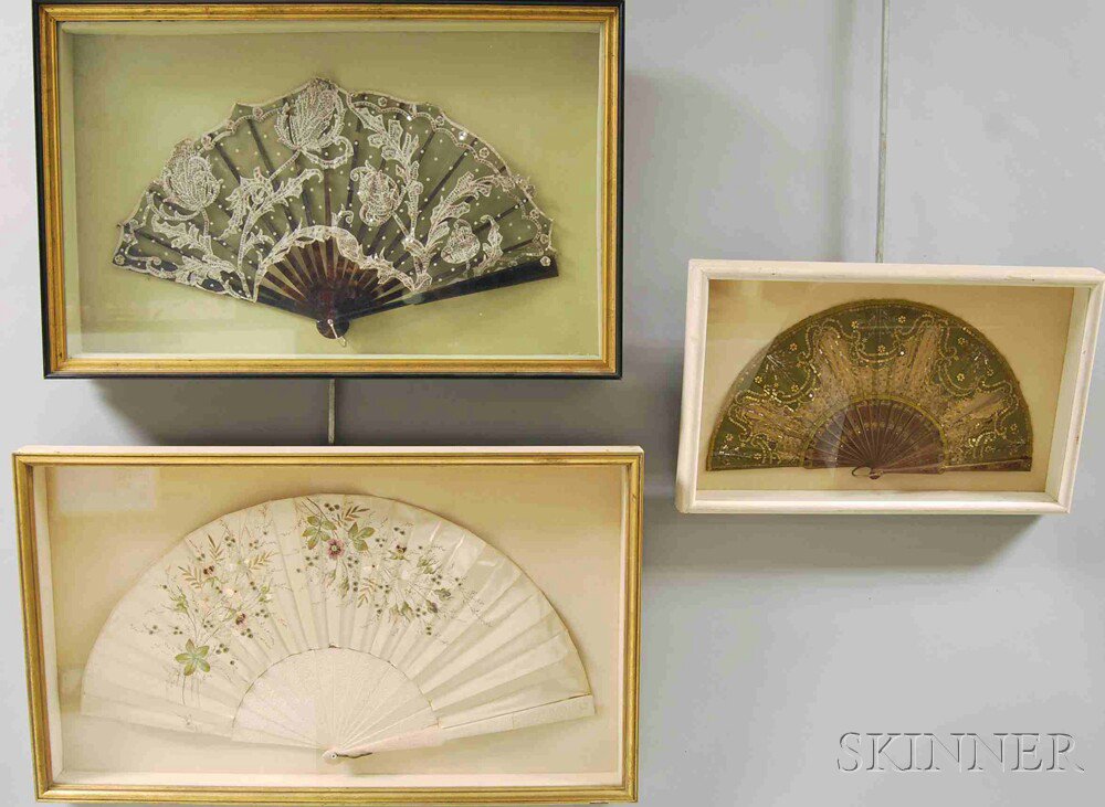 Appraisal: Three Framed Fans two with sequins and lace and one