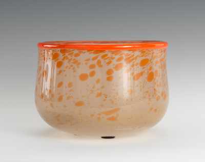 Appraisal: Gunnar Cyren for Orrefors Glass Bowl Orange spatter cased glass