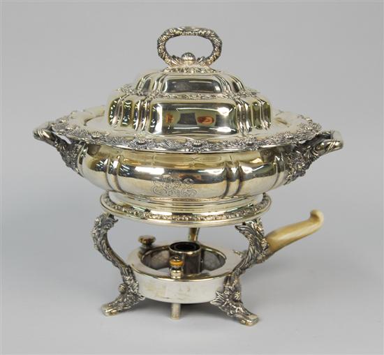 Appraisal: AMERICAN SILVER COVERED TWO HANDLED TUREEN ON STAND circa Tiffany