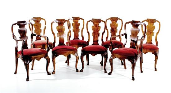 Appraisal: George II style carved walnut dining chairs set of eight