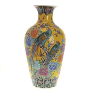 Appraisal: Large Chinese yellow ground porcelain vase Large Chinese yellow ground