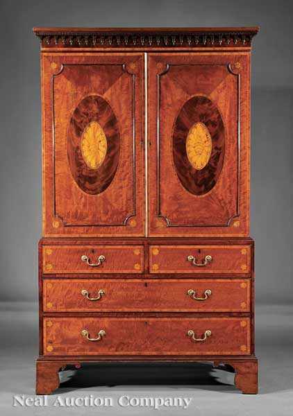 Appraisal: A George III Carved and Inlaid Mahogany Linen Press c