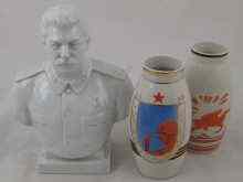 Appraisal: A Soviet Russian ceramic bust of Stalin with two propaganda