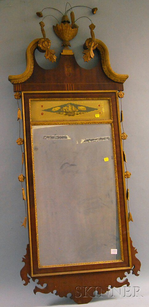 Appraisal: Federal-style Mahogany and Giltwood Mirror the broken-arch cresting with carved