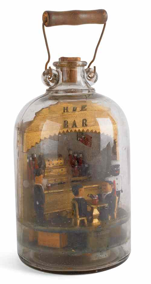 Appraisal: American carved wooden scene in a bottle of H E