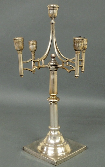 Appraisal: Russian silver five-light candelabra with four arms off a center