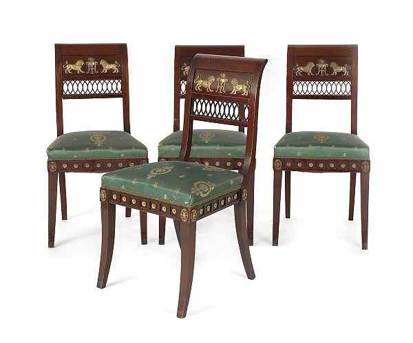 Appraisal: Set of four classical revival mahogany dining chairs th c