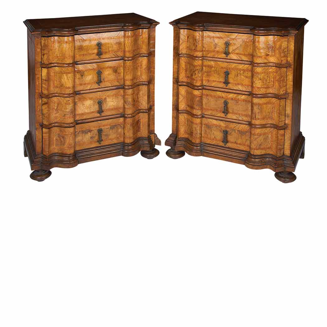 Appraisal: Pair of South German Baroque Style Walnut Commodes Each rectangular