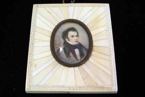 Appraisal: MINIATURE OVAL OIL PAINTING a portrait of the composer musician