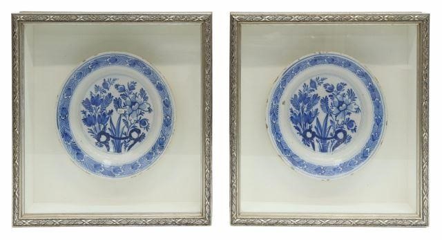 Appraisal: lot of Framed Delft blue and white faience plates decorated