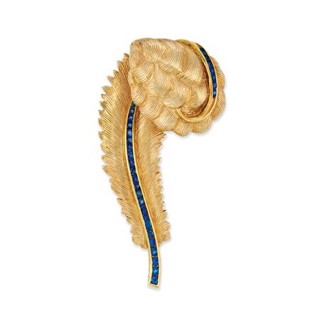 Appraisal: Gold and Sapphire Feather Clip Tiffany Co Estimate -