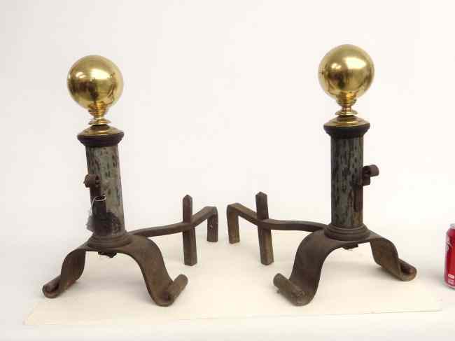 Appraisal: Pair iron brass ball top andirons '' Ht