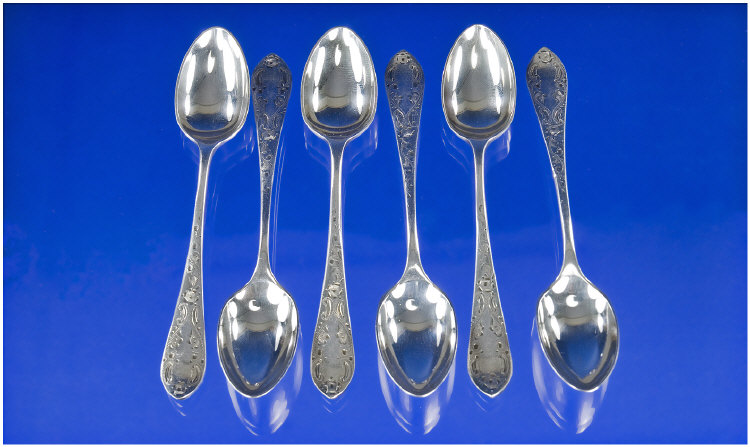 Appraisal: Set Of Good Quality Scottish Silver Egg Spoons Bright Cut