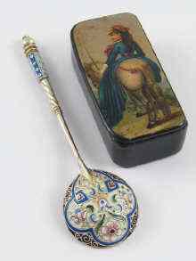 Appraisal: A Rusian silver gilt cloisonne enamelled spoon standard mark and