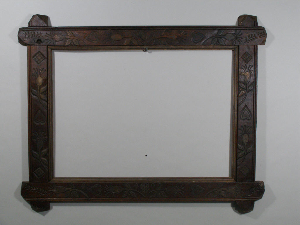 Appraisal: Southern Folk Art Frame c hand carved walnut frame with