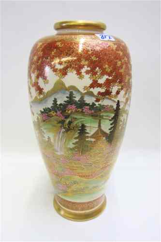 Appraisal: JAPANESE SATSUMA POTTERY VASE landscape motif with autumn leaves and