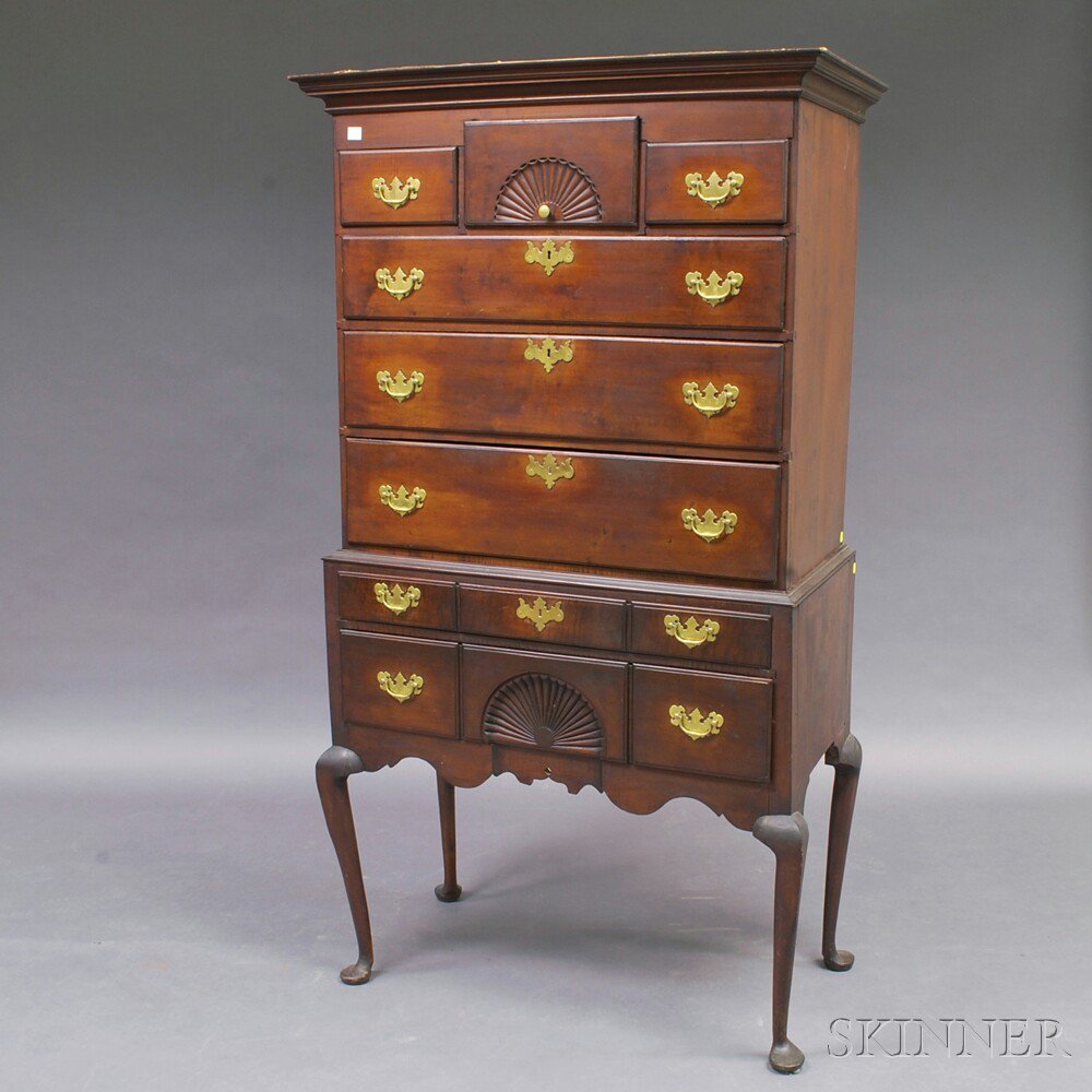 Appraisal: Queen Anne Carved Maple Flat-top High Chest America mid to