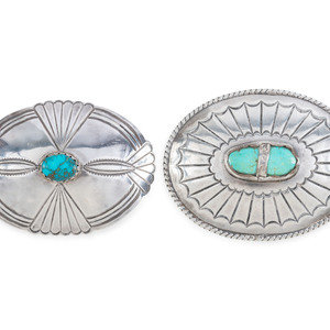 Appraisal: Navajo Silver and Turquoise Belt Buckles third quarter th century