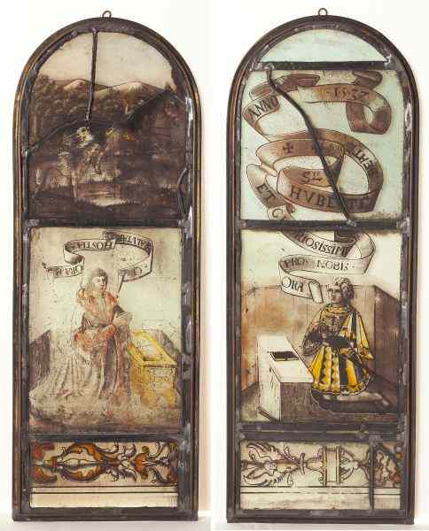 Appraisal: Pair of German Stained Glass Panels th century leaded glass