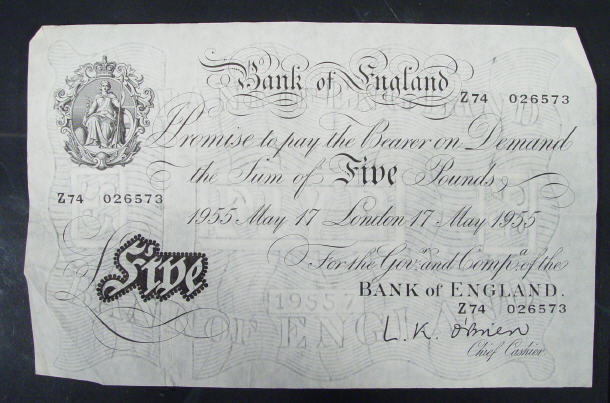 Appraisal: White Bank of England note O'Brien No Z