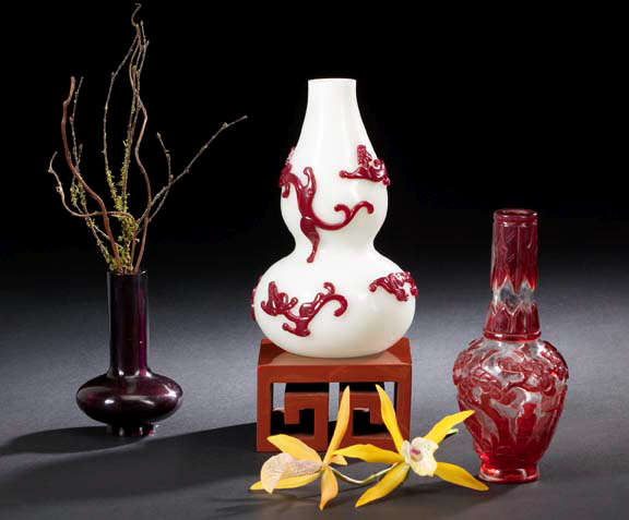 Appraisal: Chinese Overlay Glass Vase th century of double-gourd form the