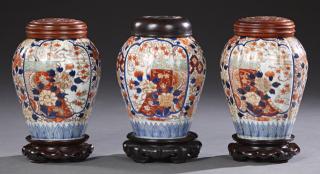 Appraisal: Group of Three Imari Porcelain Baluster Ginger Jar Group of