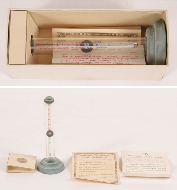 Appraisal: Lot of veternary pharmacy instruments and dialators Veterinary thermometer two