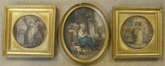 Appraisal: th century oval print interior scene by and pair of